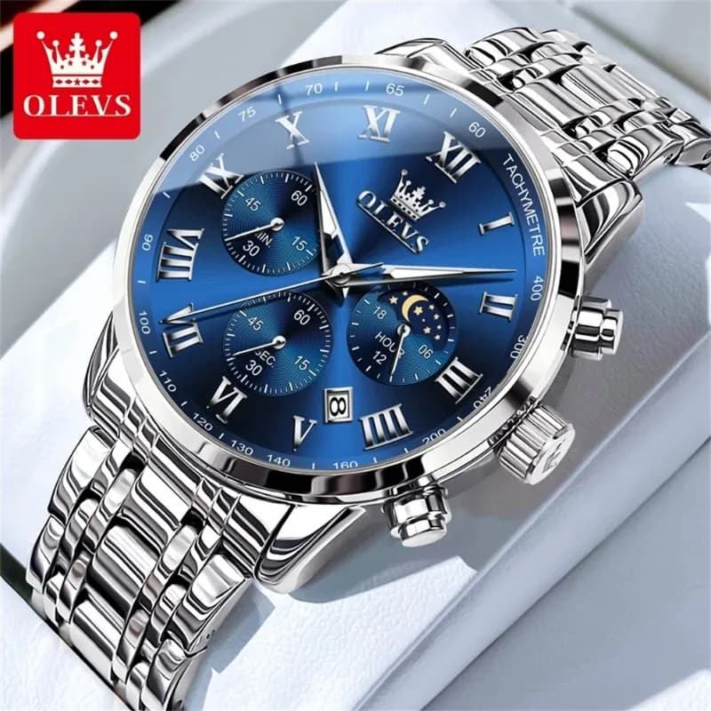 OLEVS 5529 Luxury Quartz Watch for Men Waterproof Moon Phase Chronograph Calendar Luminous Sport Business Mens Wristwatch