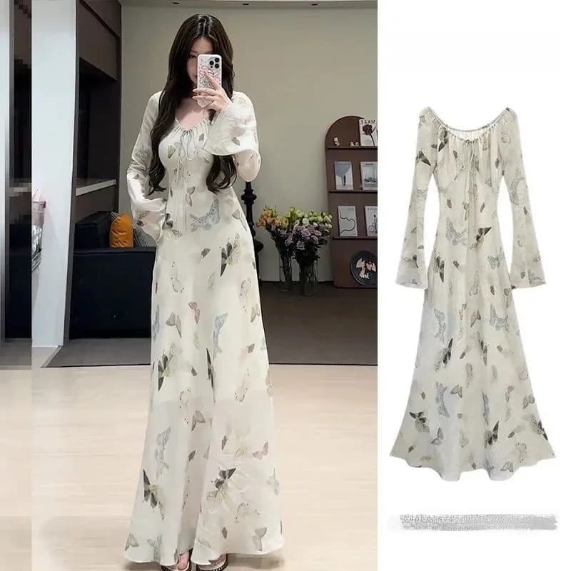 Floral Print Maxi Dress Women's Early Autumn 2026 New Small Design Sensation Beautiful French Style High Waist A-Li...