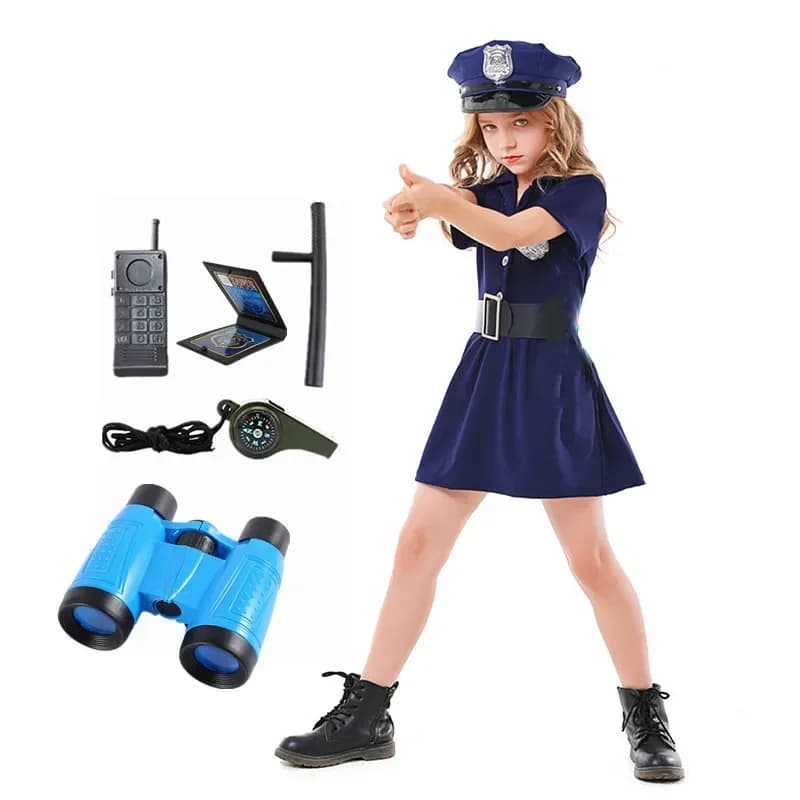 Dazzling Girls Police Costumes abito da ufficiale di polizia, Costume da carriera da eroe con 5 pezzi di giocattoli della polizia, il miglior Costume per le feste