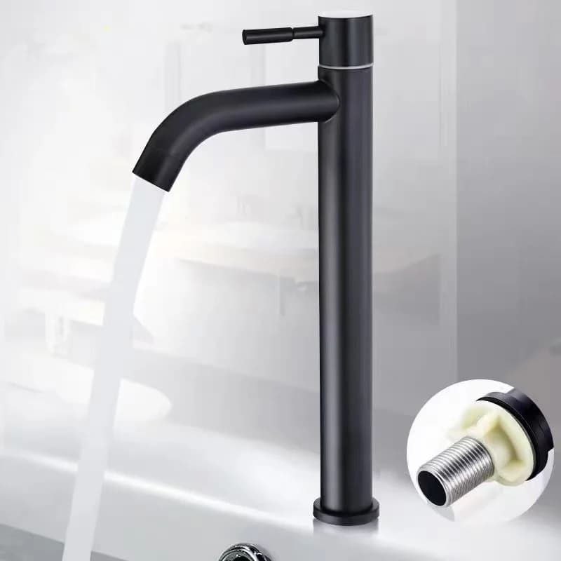 Rubinetto per lavabo da appoggio per bagno con rubinetto singolo per lavello da cucina freddo ad apertura rapida in acciaio inossidabile (tubo non incluso)
