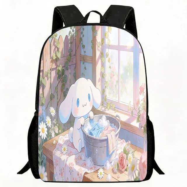 Borsa per bambini con stampa di un simpatico cucciolo che fa il bucato nel giardino dei fiori, zaino scolastico leggero e traspirante, zaino casual per bambini, regolabile