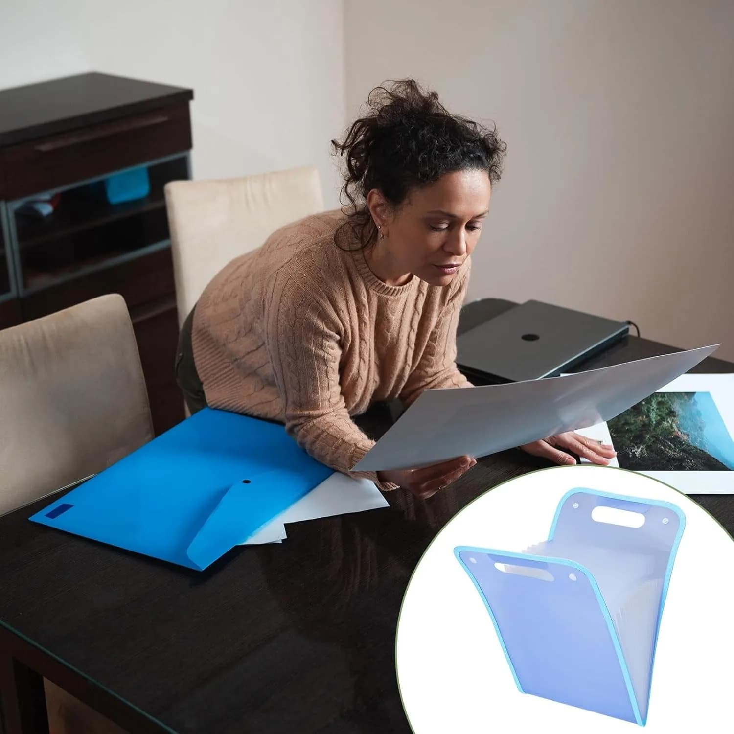 13-Layer PP Expanding Accordion Document Folder in Sky Blue, Portable Snap Closure Desktop File Organizer Box, Sturdy Expandable Paper Storage Holder for School Homework, Office Paperwork and Home Bill Filing