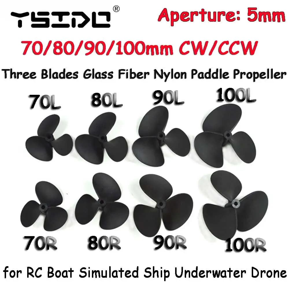 Three Blades Glass Fiber Nylon Paddle Propeller 70/80/90/100mm CW/CCW 5.0mm for RC Boat Simulated Ship Underwater Drone