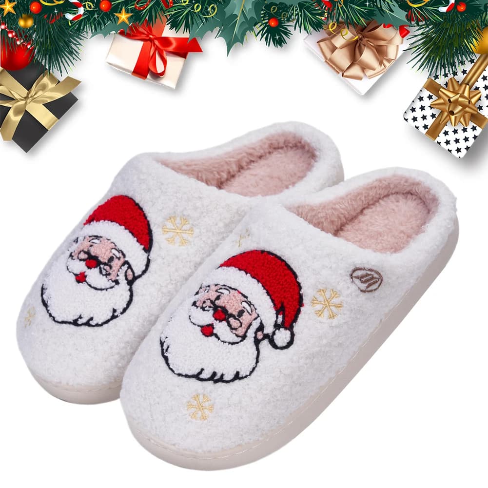 Pantofole Natalizie a Forma di Babbo Natale, Calde e Comode, Antiscivolo, Morbide e Pelose per Interni e Camera da Letto