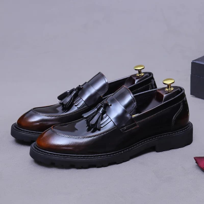 Danielwolf 25871 Mocassini da uomo in vera pelle di vacchetta Scarpe casual lucide stile britannico