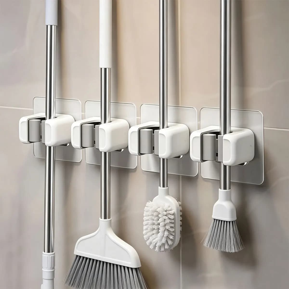 3Pcs No-Screw Wall Storage Rack – Adhesive Broom & Mop Holder, Vertical Space-Saving Organizer for Kitchen, Bathroom, ZSY