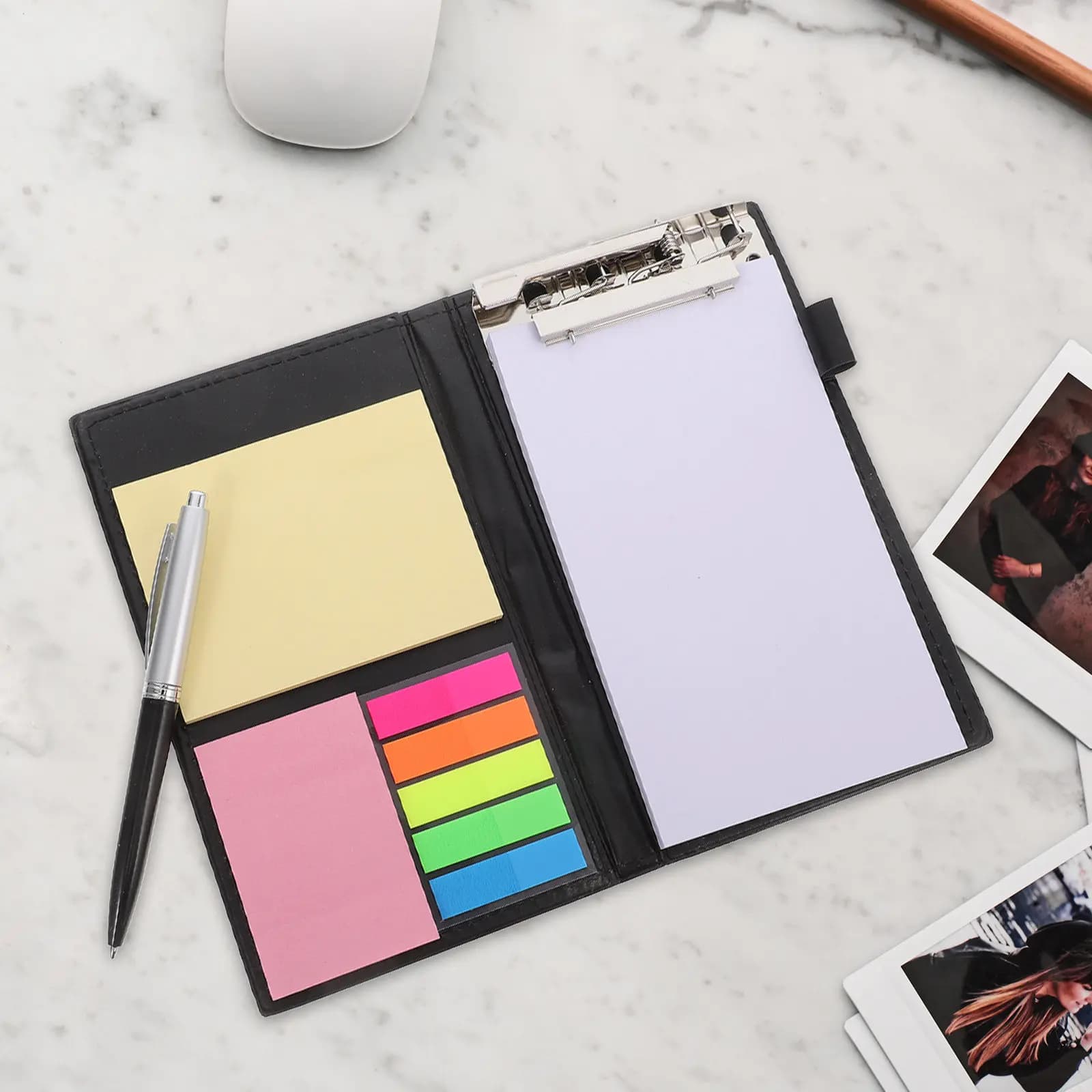 Set di Quaderni in PU con Portapenne Integrato, Clipboard, Indici, Segnapagina a Freccia, Etichette Colorate e Tasca
