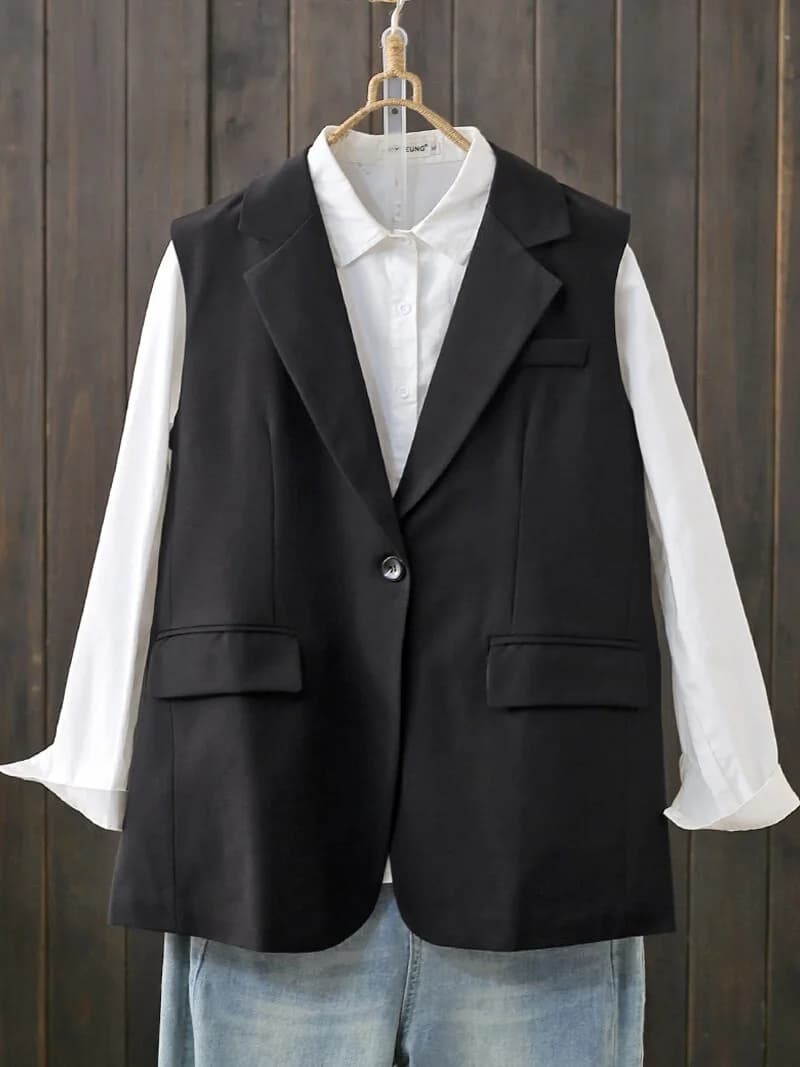 Spring Autumn plus Size 200 Pounds Design Sense Women's Fashion One Button Loose Outerwear Suit Vest Jacket Commute Style Pur...