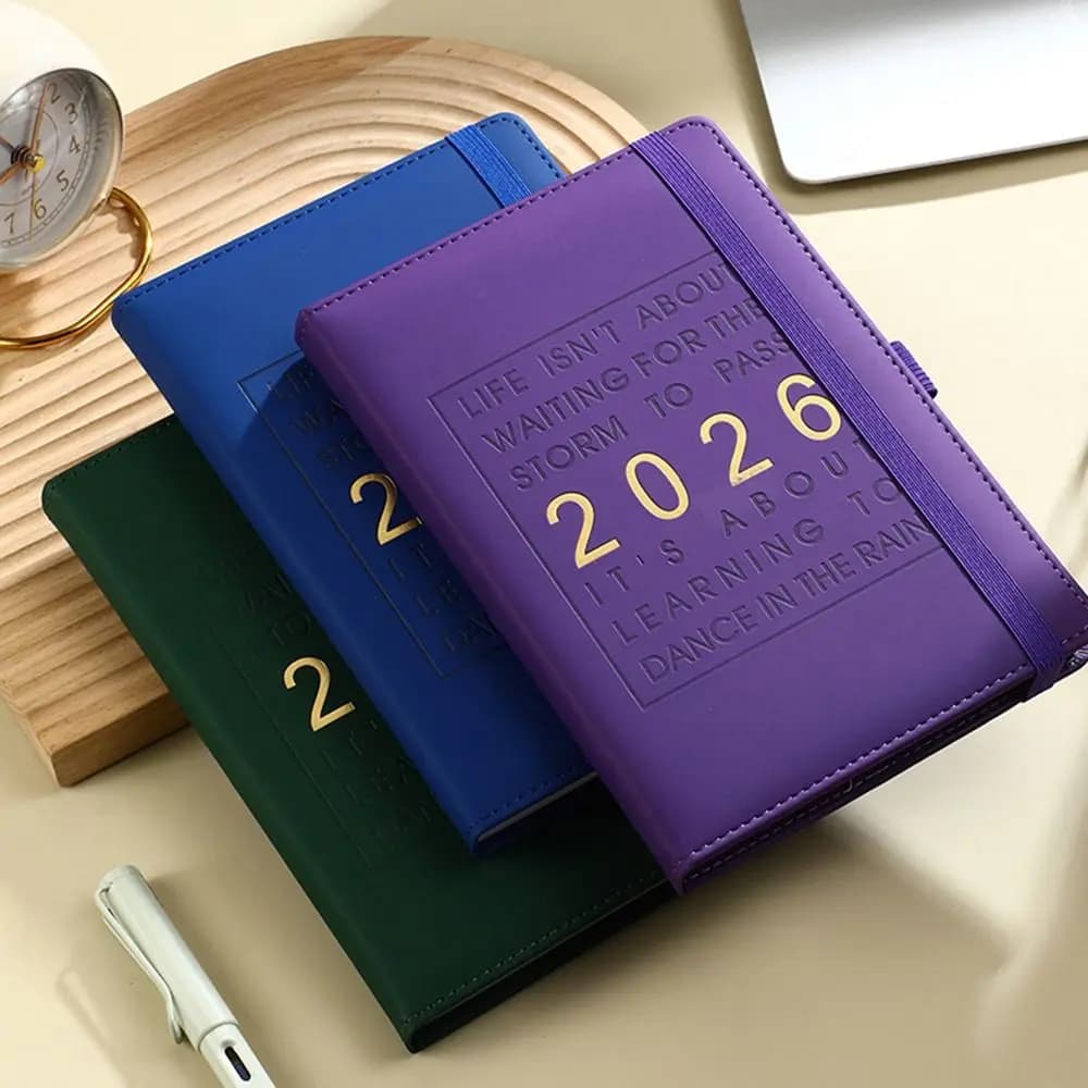 Inglese 2026 Pianificatore di pianificazione Blocco note 12 mesi Agenda A5 resistente all'usura Notebook di pianificazione Segnalibro portatile Pianificatore di lavoro per ufficio