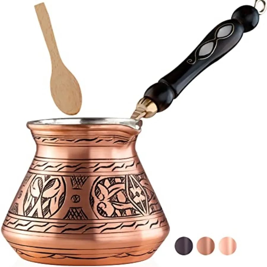 Caffettiera turca greca araba da 18 Oz X-Large con manico in legno, 6 porzioni, Cezve Ibrik Briki, per fornello (include W