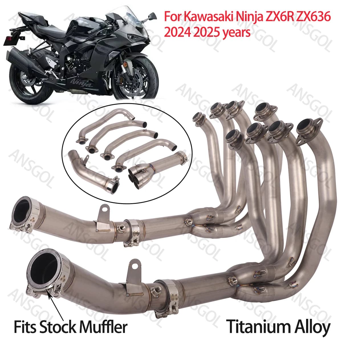 Motorcycle Exhaust Front Link Pipe For Kawasaki Ninja ZX6R ZX636 2024-2025 Header Link Pipe Escape Modify Fit Stock Muffler