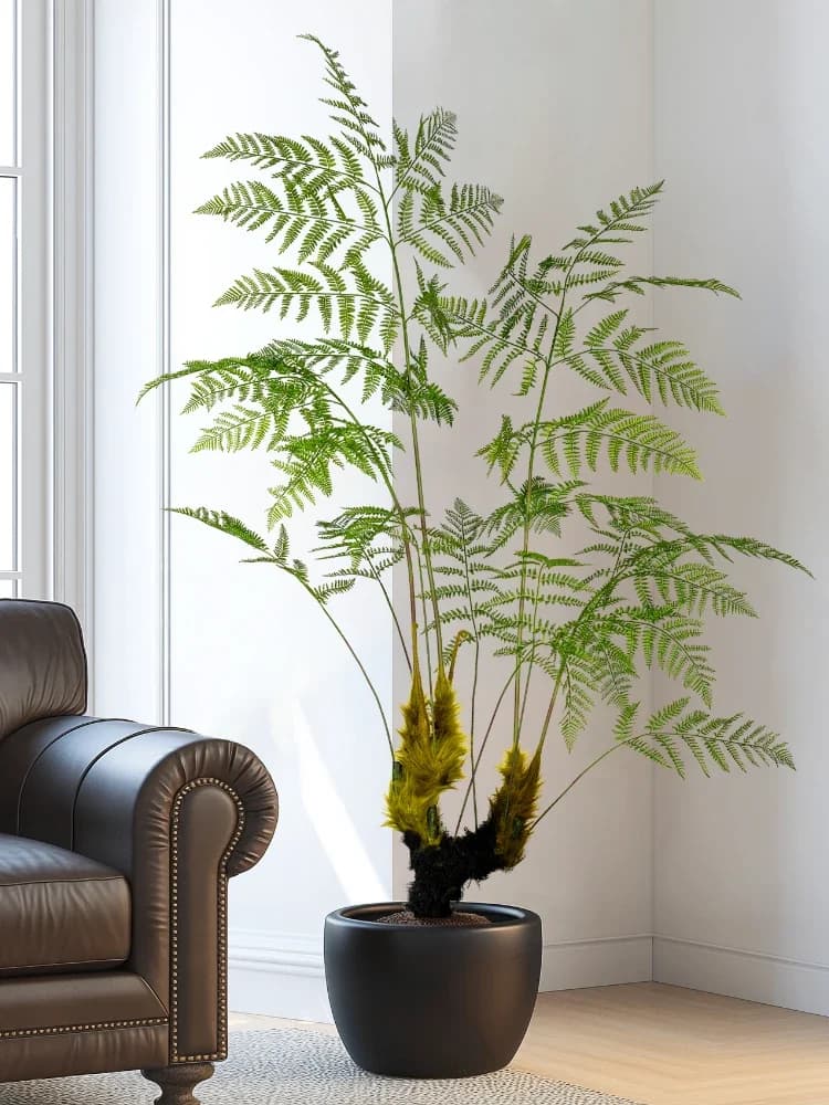 Grande scimmia dorata simulata felce pianta verde felce albero bionico finto felce abbellimento interno decorazione pianta in vaso
