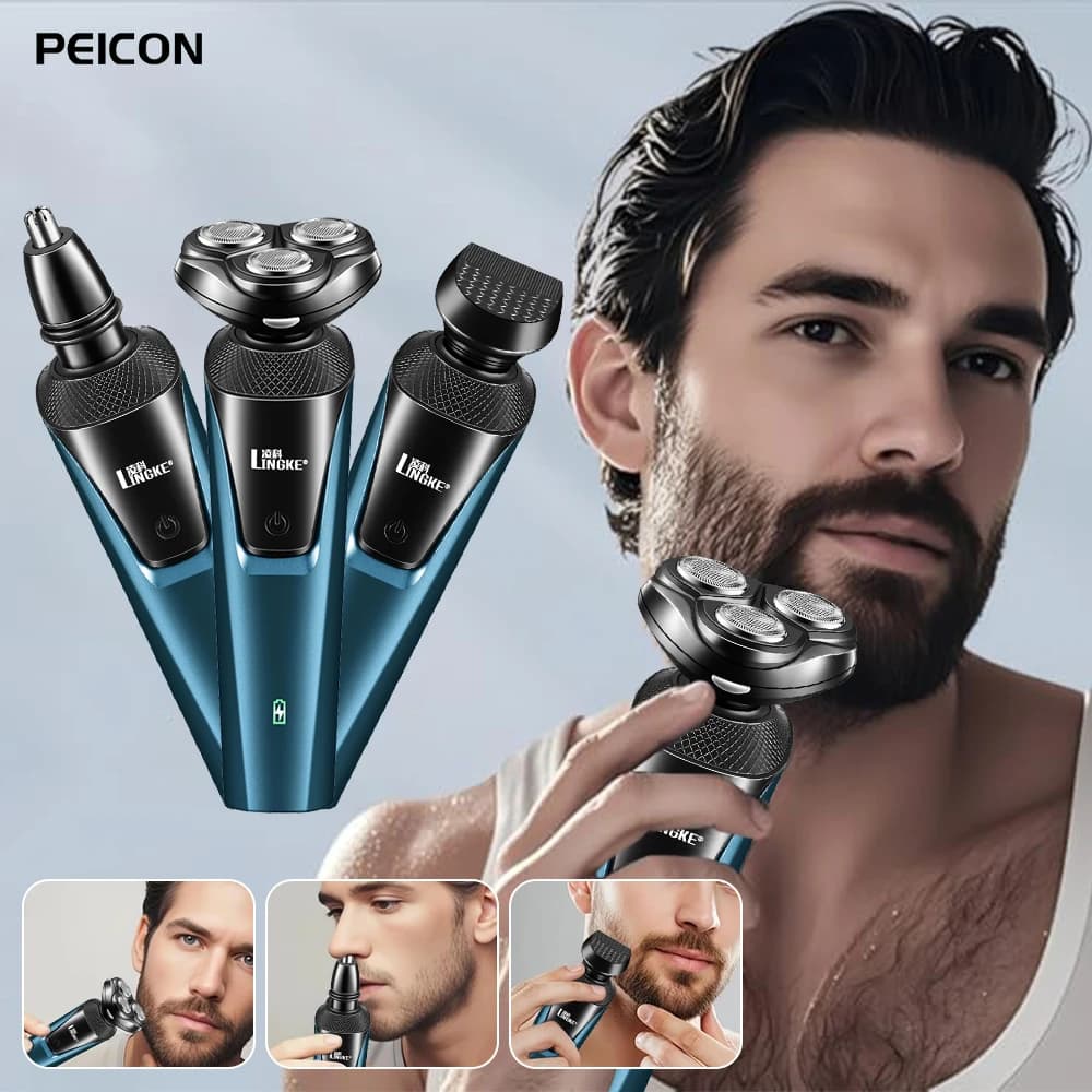 Electric Razor Rechargeable USB 3 in 1 for Man, Professional Barba Shaving Machine with Floating Blade, Trimmer Portable for Face Hair