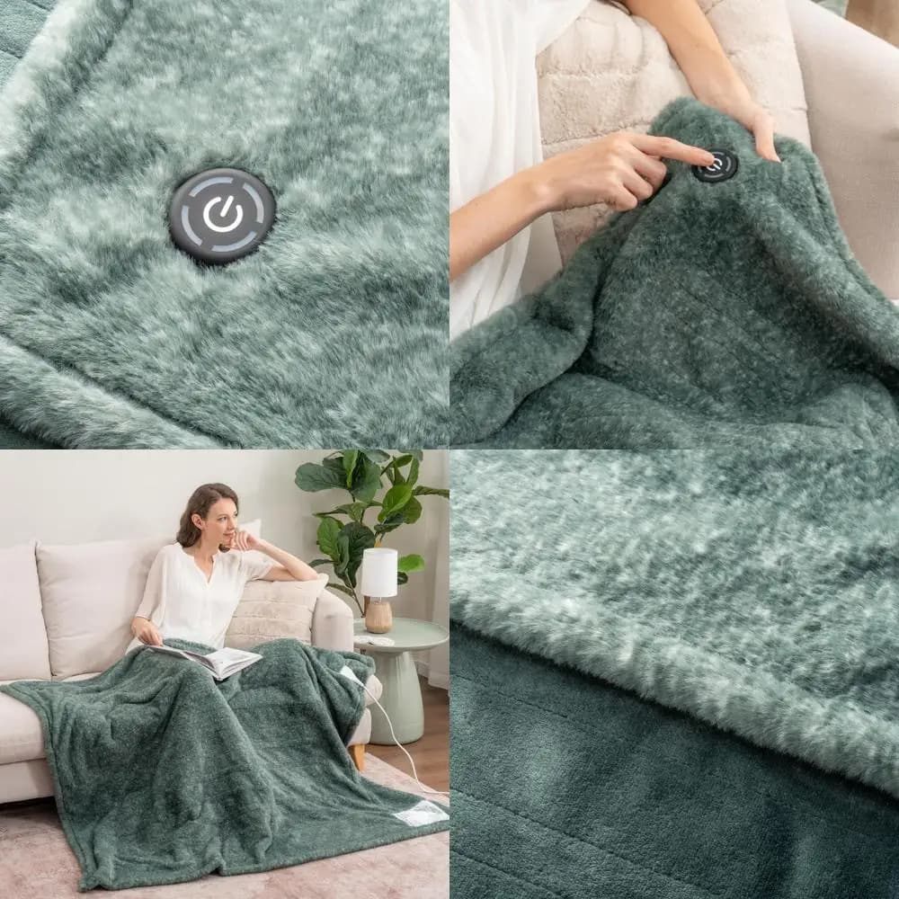 Coperta elettrica reversibile con 4 impostazioni di calore, riscaldamento rapido per divano e letto, spegnimento automatico (50x60)