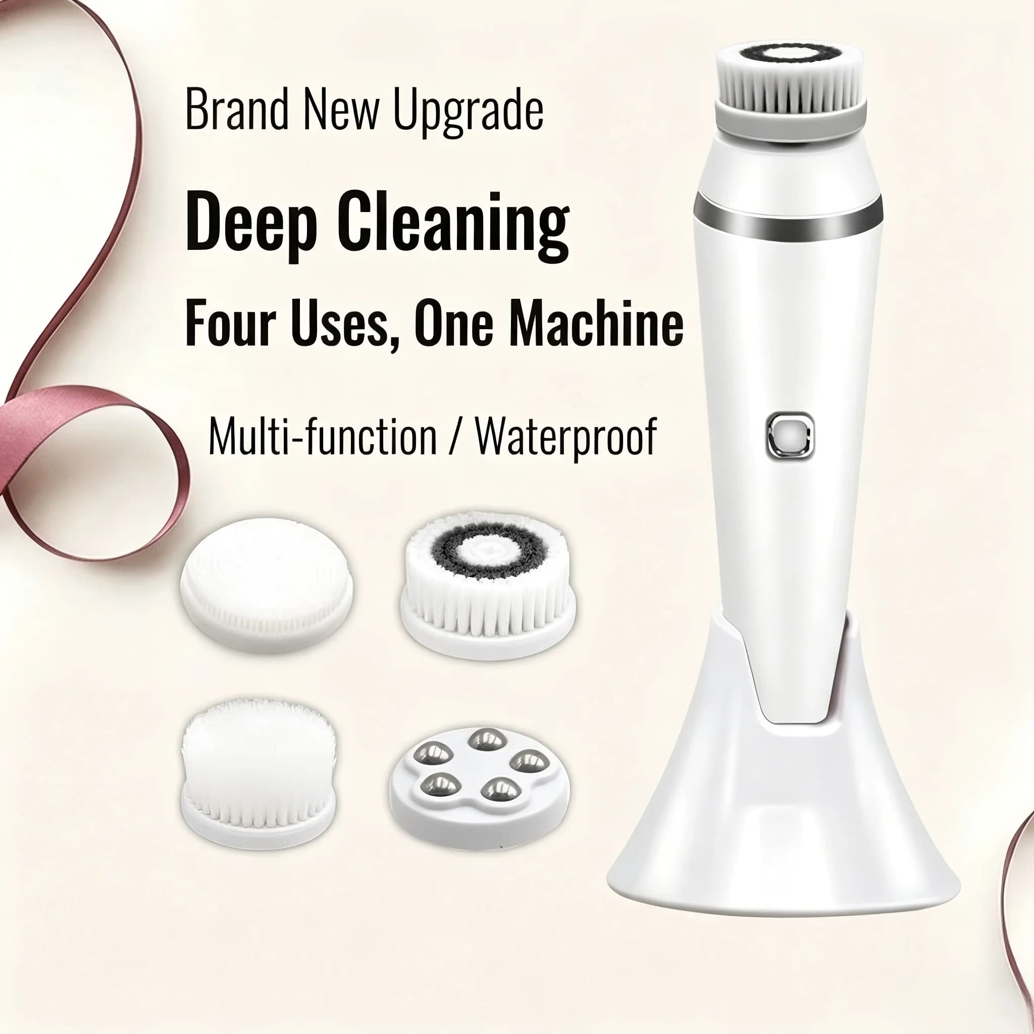 4 in 1 Electric Rotating Facial Cleansing Brush Sonic Waterproof Rechargeable Face Cleansing Device Pore Cleaner Skin Care Tool