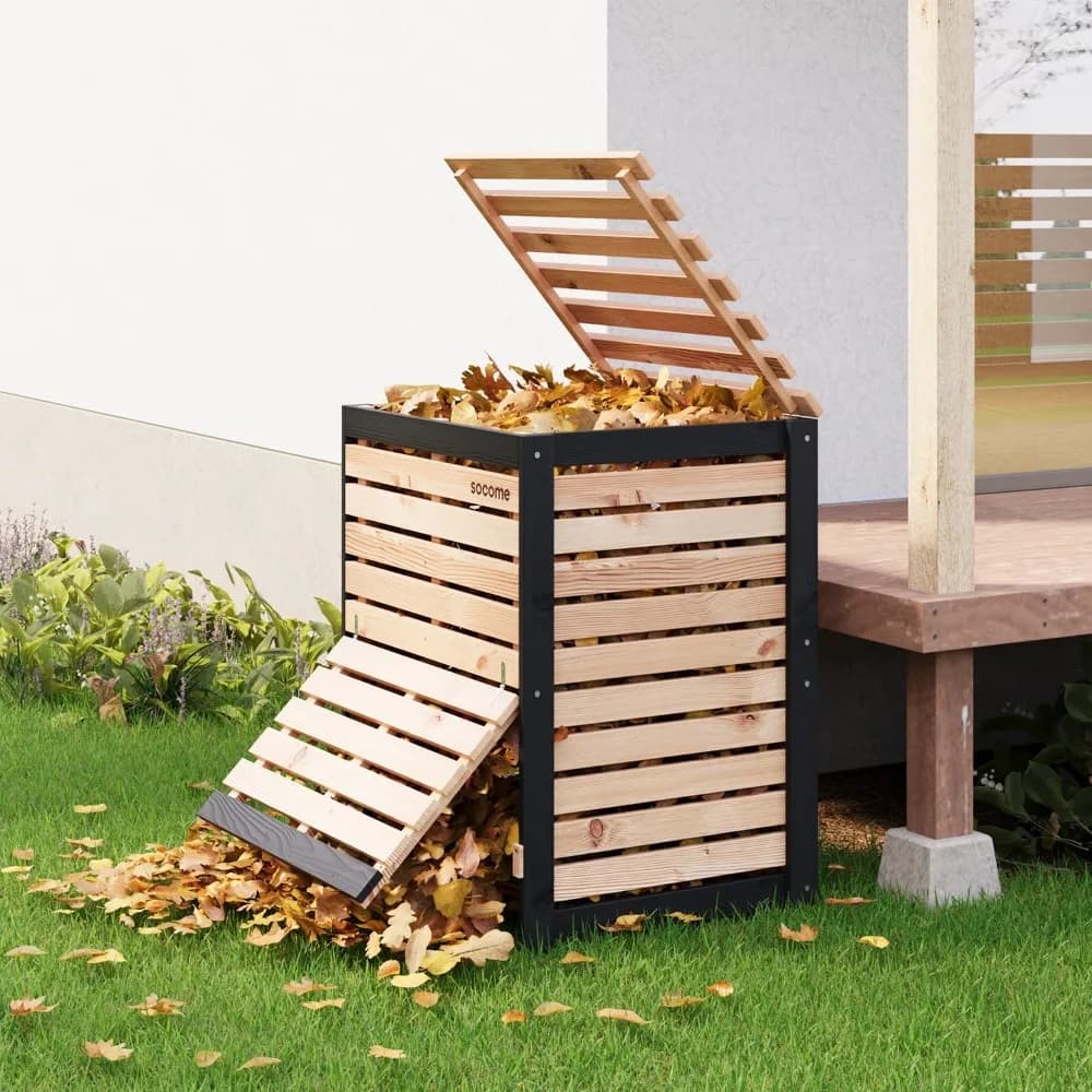 Composter da Esterno da 130 Galloni in Legno Massello con Porta Estraibile