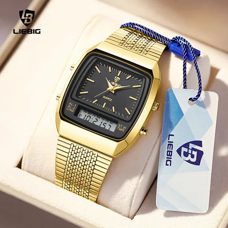 LIEBIG Men's Watch New Fashion Casual Digital Quartz Display Time Sport Week Waterproof Relojes Wristwatches