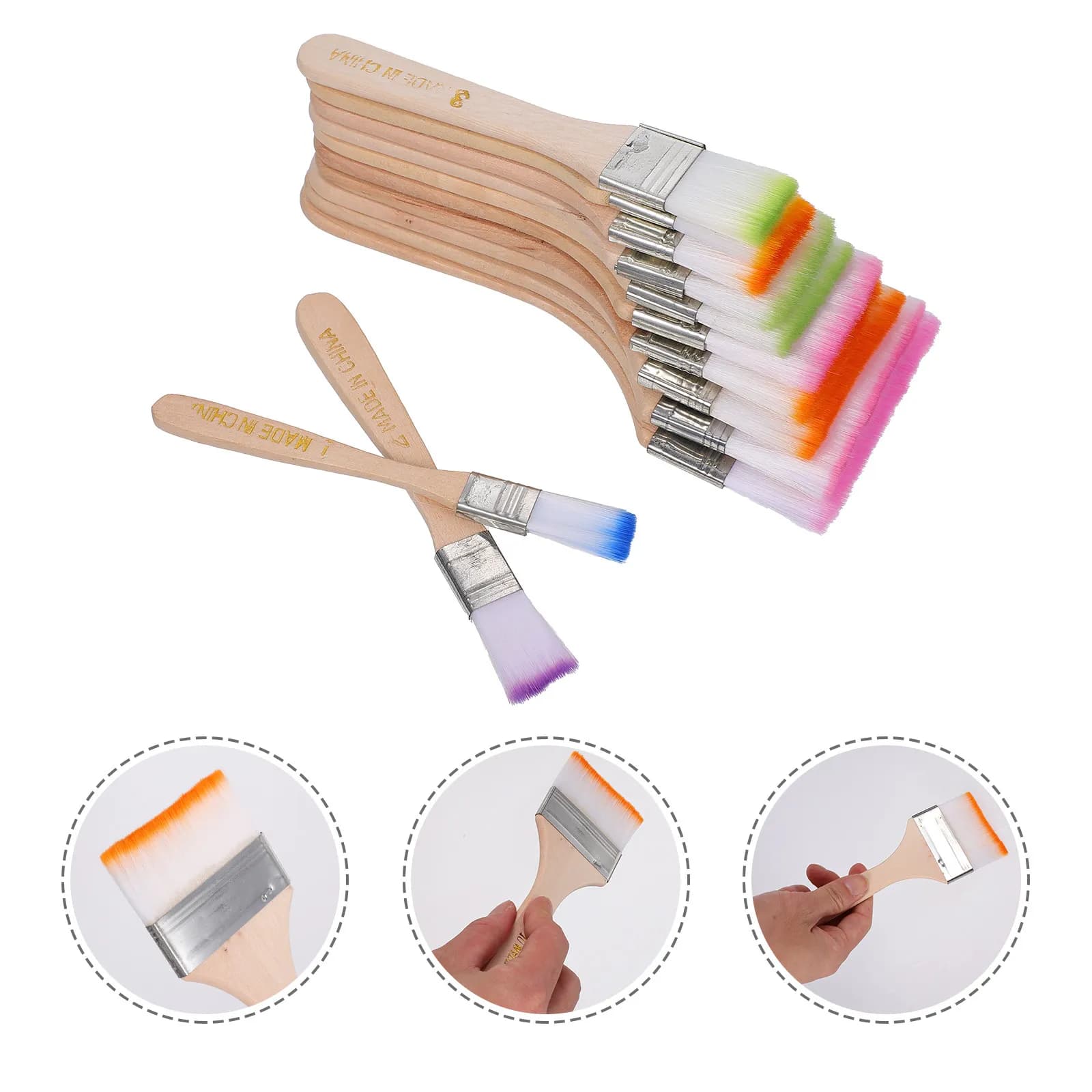 12Pcs Kids Drawing Brush Set High Quality Wooden Handle Nylon Hair Paint Brushes Ideal for Oil Acrylic Watercolor Varnish Art