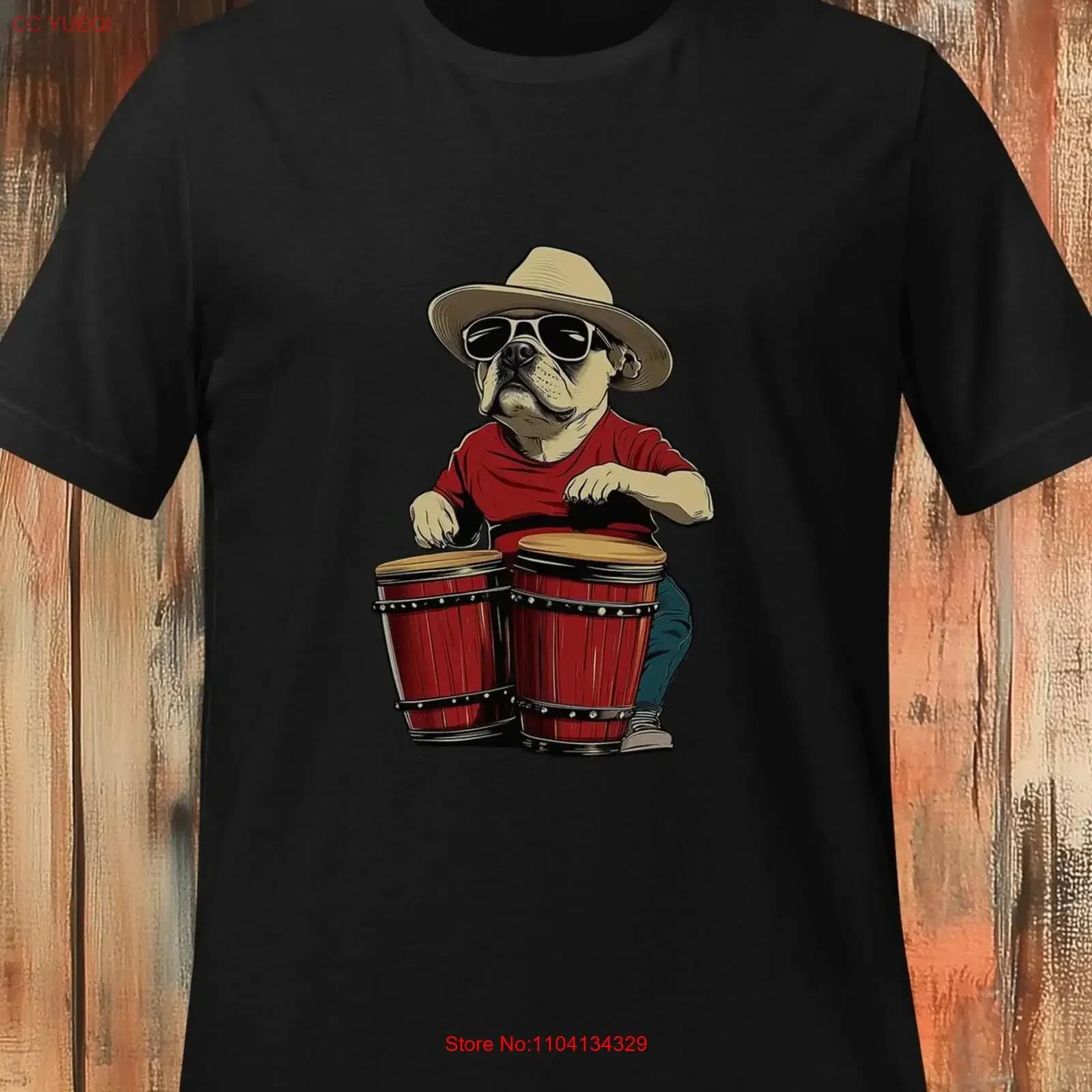 T-shirt Cool Dog Playing Congas, divertente per amanti degli animali domestici e della musica, casual estiva, Sqwinx vintage, effetto lavato, uomo, elegante, traspirante, elasticizzata