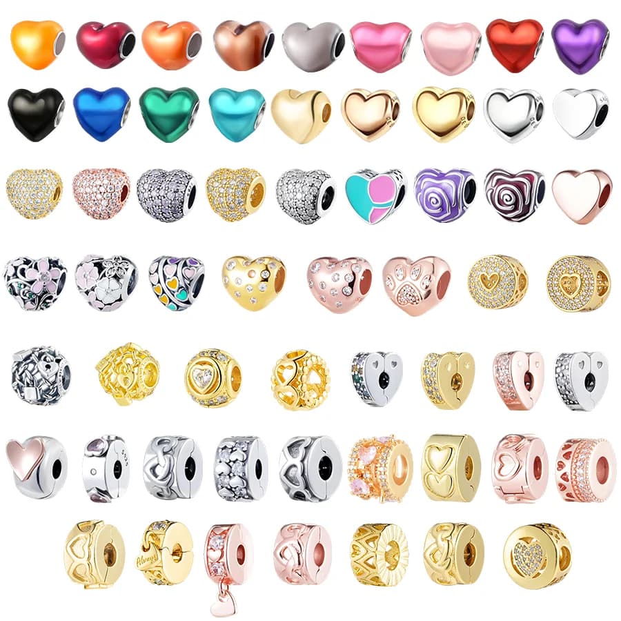 925 Silver Plated Heart Shape Pendants, Pink Gold, Blue and Red, Bracelets and Fai-da-Te necklaces, Women's Refined Jewelry, Gifts