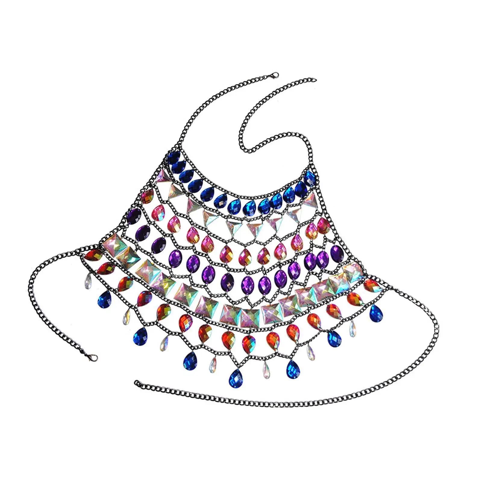 Rhinestones Bra Chain Creative Halter Backless Underwear for Women and Girls for Photo Props Dress up Summer Beach Carnivals