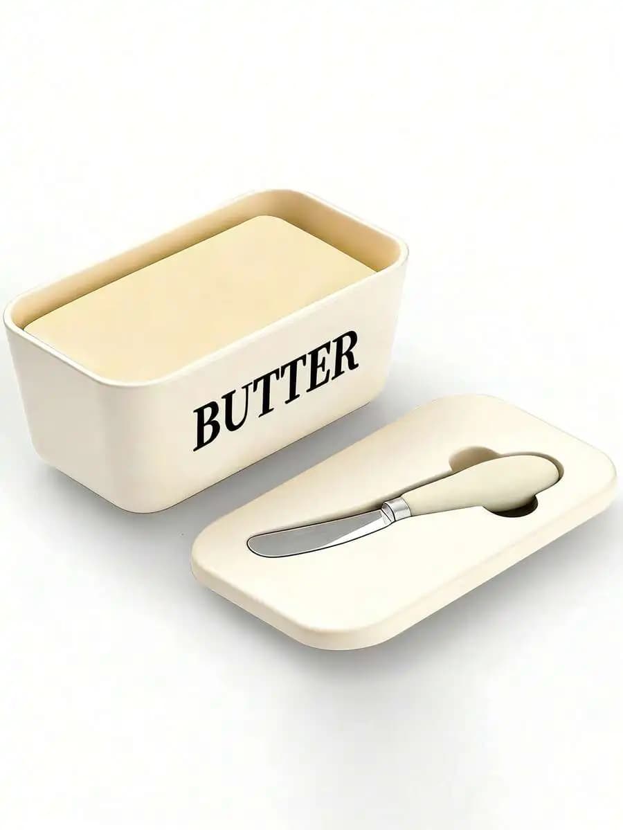 1 contenitore per burro in plastica con coltello e coperchio, contenitore per burro per cucina, cottura al forno e regali, scatola per burro sigillata per coprire il piano di lavoro o il frigorifero, lavabile in lavastoviglie