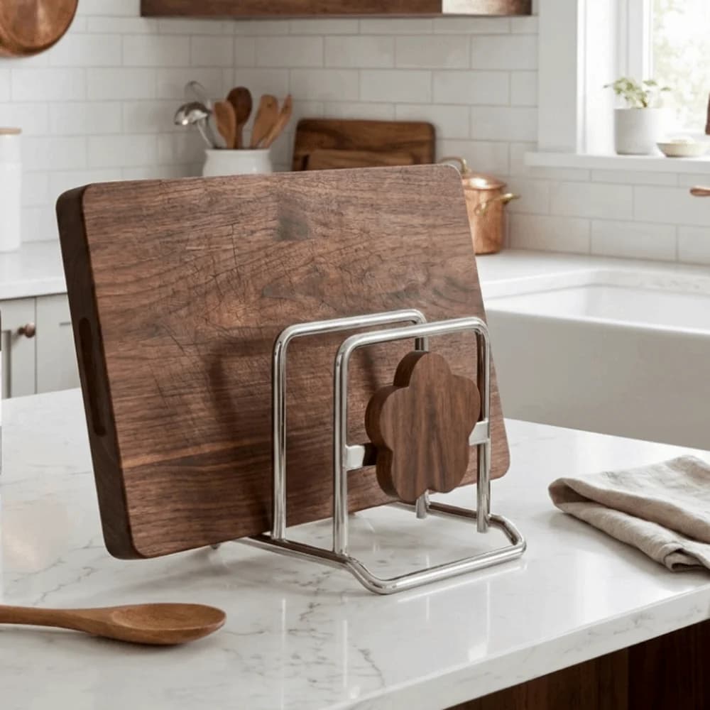 Stainless Steel Cutting Board Rack Vintage Style Space Saving Pot Lid Storage Rack Rustproof Stable Cutting Board Organizer