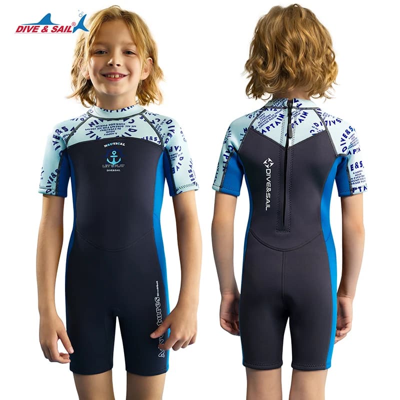 Kids Wetsuit Short Sleeve 1.5mm - Boys Girls Neoprene Swimming Wetsuit with UV Protection 50+Back Zipper, Warm Full Swimsuit