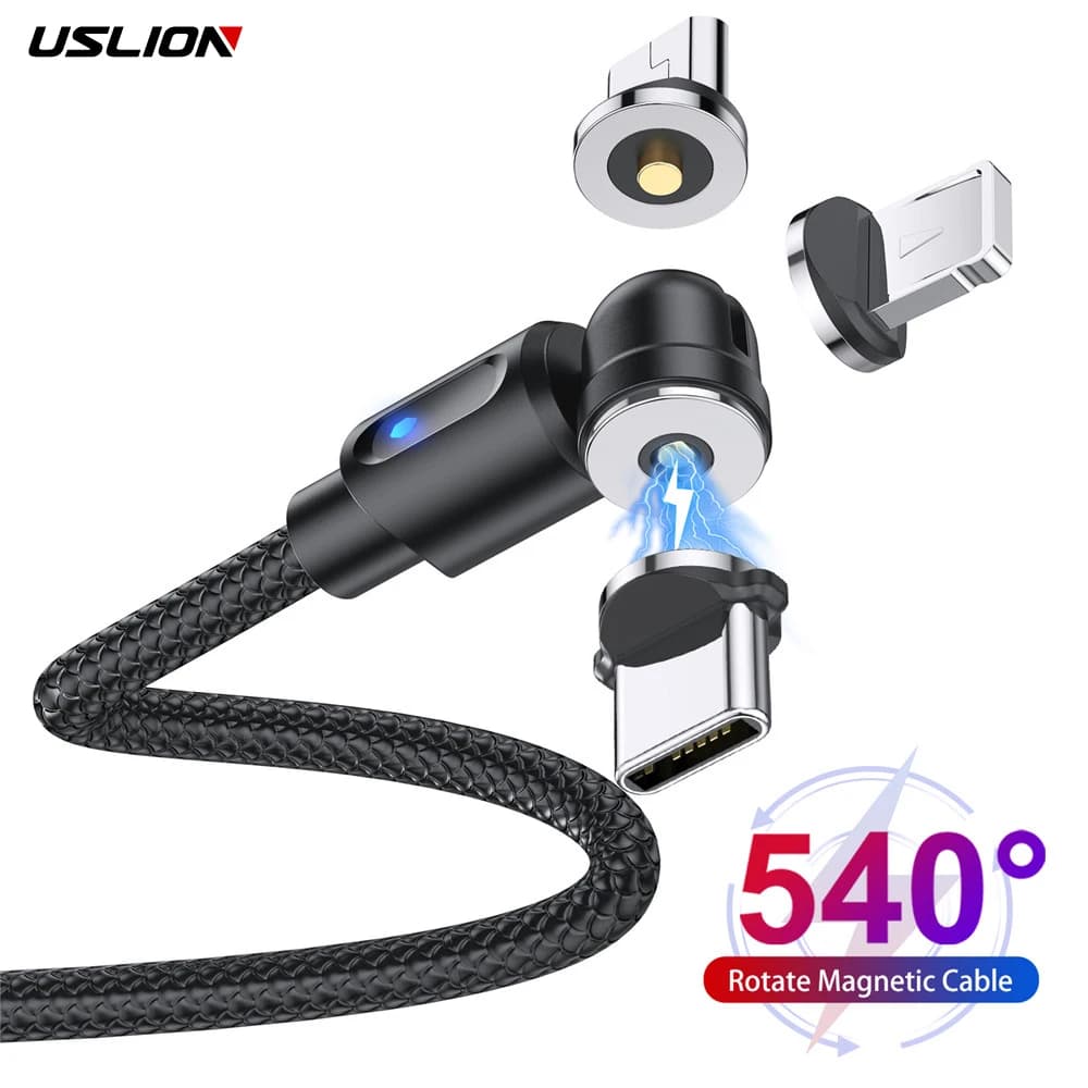 USLION 540 Ruota Cavo USB magnetico Tipo C Cavo di ricarica rapida per Samsung Magnete Carica Cavo micro USB Cavo dati per telefono cellulare