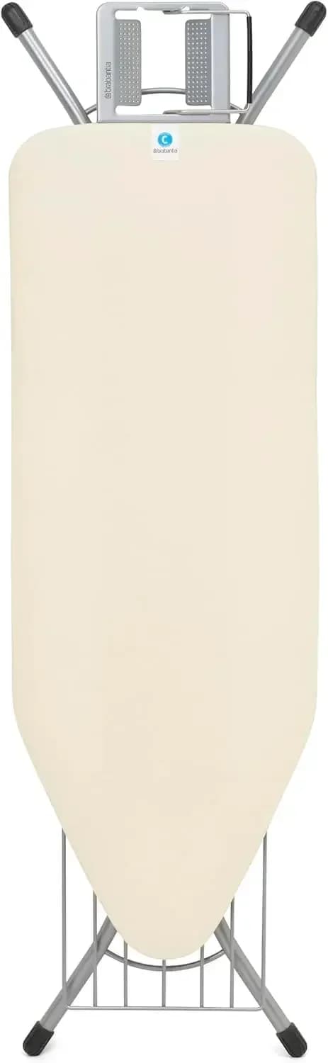Size C Ironing Board (49 x 18in) 7 Height Options, Adjustable Steam Iron Rest Holder & Linen Rack (Ecru) Non-Slip Feet, Anti