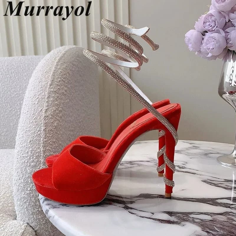 Scarpe eleganti Decorazioni con strass Sandali intrecciati a forma di serpente Sandali estivi da donna con plateau impermeabili Sandali con tacco alto sottile
