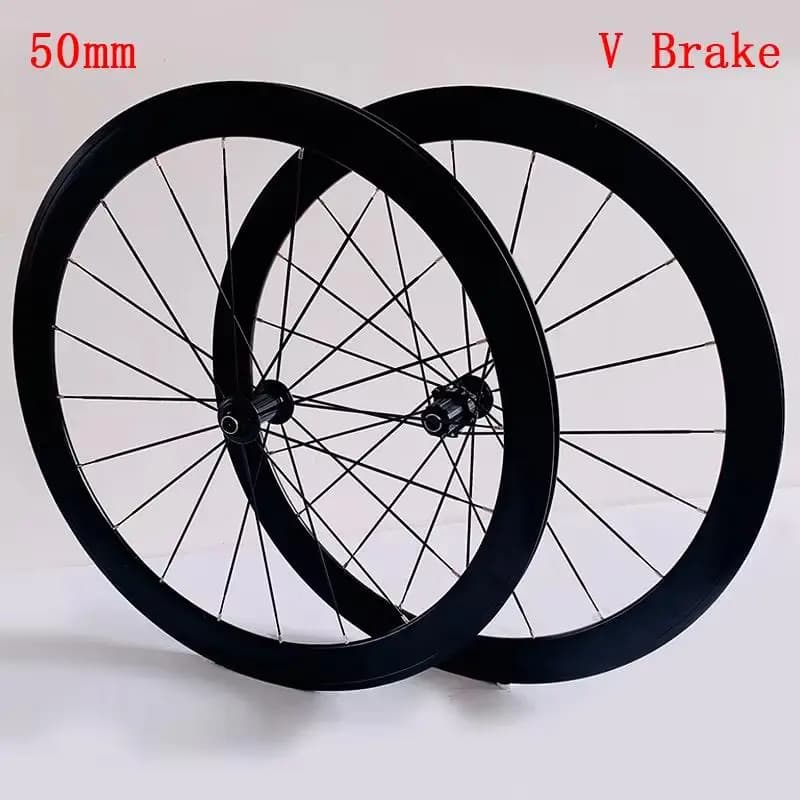Set di ruote per bici da strada 700C V/freno a disco Nero senza marchio 40/50mm Copertoncino in lega di alluminio 6 nottolini Mozzo Rim Brake Ruota per bicicletta Elite