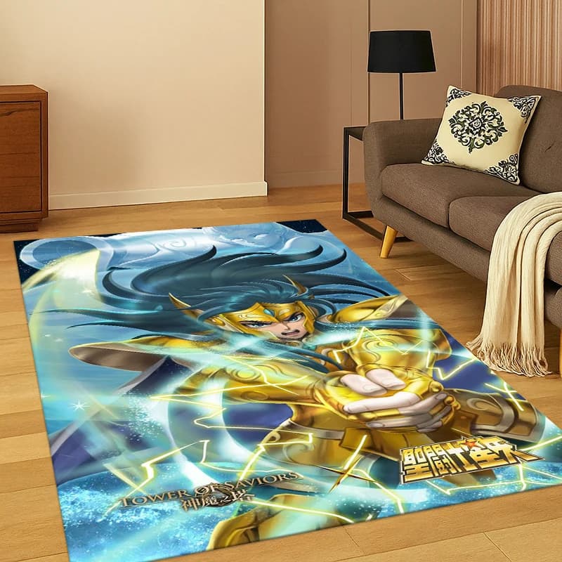 Tappeto Cartoon Saint Seiya Anime per Camera da Letto, Soggiorno, Divano, Sala Giochi, Zerbino, Decorazione Casa, Tappeto Antiscivolo per Area Giochi Bambini, Regalo