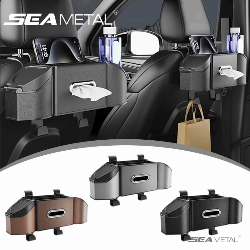 SEAMETAL Car handkerchief box Car headrest glove box Multifunctional mobile phone bracket Seat back box