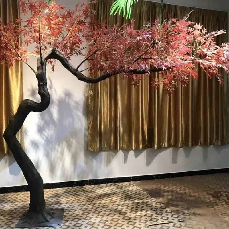 Fake Artificial Red Maple Tree with Maple Leaves Large Artificial Plants for Indoor Outdoor Decor