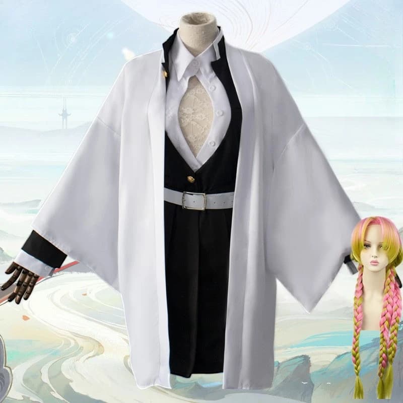 Animes Kanroji Mitsuri Costume Cosplay Kimono Cappotto Top Gonne Calze Parrucca Halloween Carnevale Abiti da festa per donne Ragazze