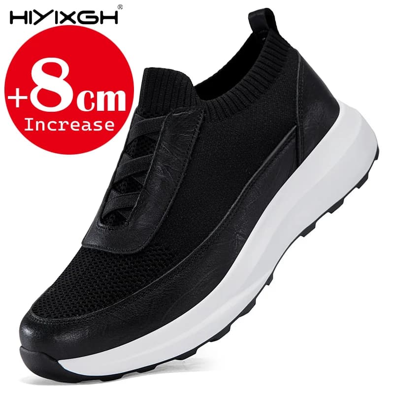 Men's Summer Breathable Mesh Elevator Sneakers 7CM Invisible Height Lift Comfortable Non Slip Elastic Band Slip On Sport Shoes