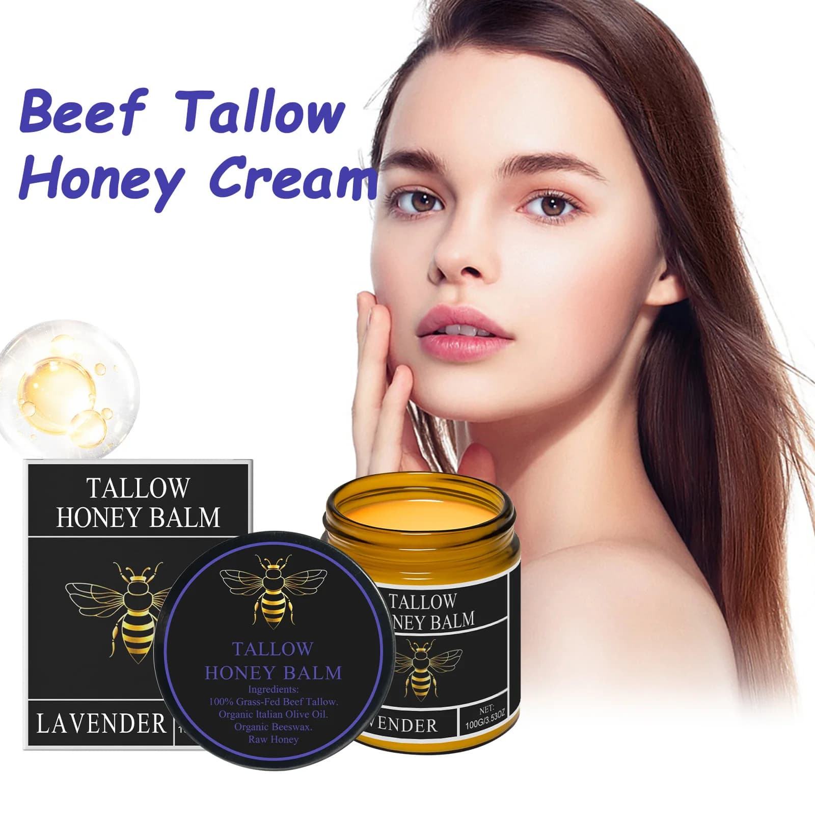 Manzo Tallow Miele Crema Idratante Rassodante Morbido Levigante Pelle Lenitiva Ridurre Il Rossore Idratante Nutriente Tallow Miele Balsamo