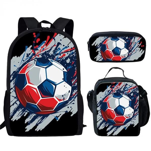 2026 Set di borse da scuola con stampa creativa di calcio per adolescenti, ragazzi, ragazze, studenti, quotidiano, casual, campus, zaino, borsa per il pranzo, borsa per matite