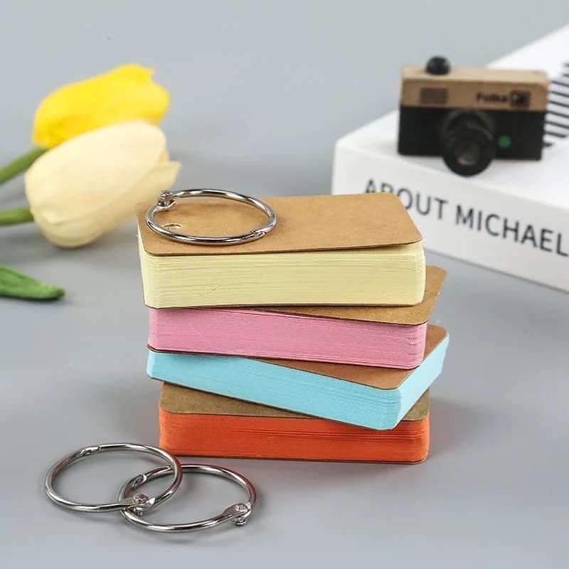 50pcs Handwritten Card Notepads Cowhide Color Word Memo Pad Blank Kraft Paper Cute Ring Buckle Letter Portable Pocket Notebook