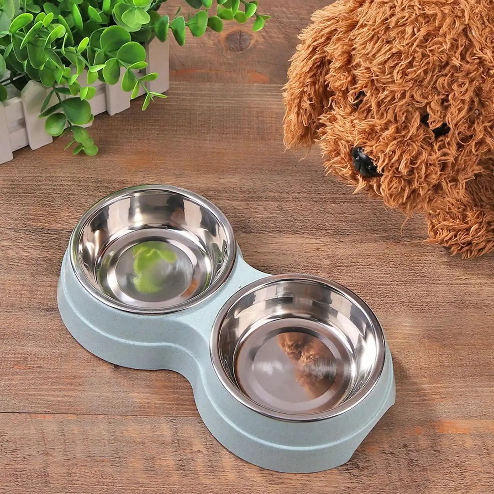 Ciotole Doppie per Cani, Ciotola Doppia per Cibo e Acqua, Ciotole Riutilizzabili per Cuccioli e Cani di Taglia Media, Gatti, Ciotole in Acciaio Inossidabile per Cuccioli e Cani di Taglia Media, Gatti, 9.84x5.31x1.97 MT3G