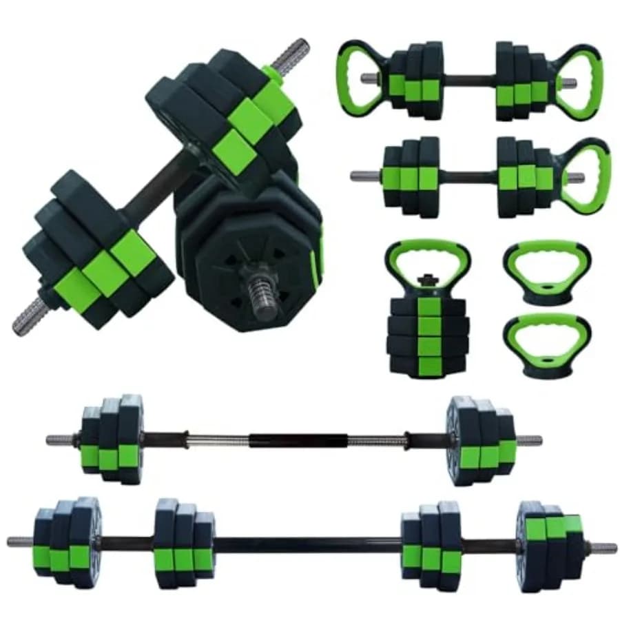 Set di Manubri Regolabili Iron Grip 44 LBS in Nero per Uso Domestico, 4-in-1 Versatile: Bilanciere, Manubrio, Kettlebell e Supporto per Flessioni
