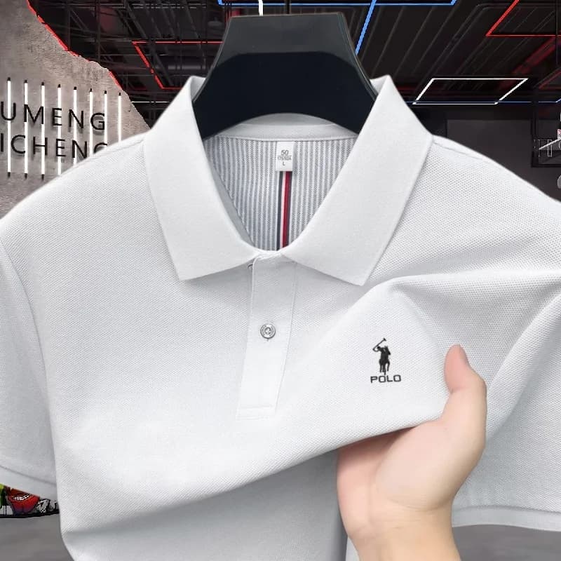 Polo da uomo a maniche corte in 100% cotone puro, di alta gamma, con ricamo a pony, per l'estate, lusso, moda, golf, casual, stile Paul.