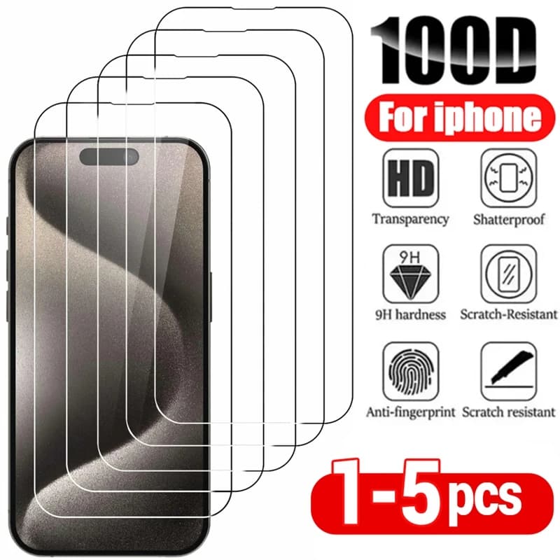 1-5 pezzi di vetro temperato per iPhone 16 15 14 13 12 11 Pro Max protezione dello schermo per IPhone 7 8 14 Plus X XS XR pellicola protettiva in vetro