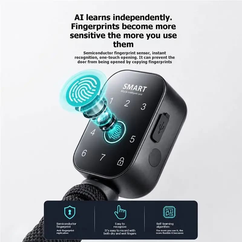 AB42-Smart Fingerprint Chain Lock Anti Theft Electric Battery Car Fingerprint Lock For Bicycle Motorcycle