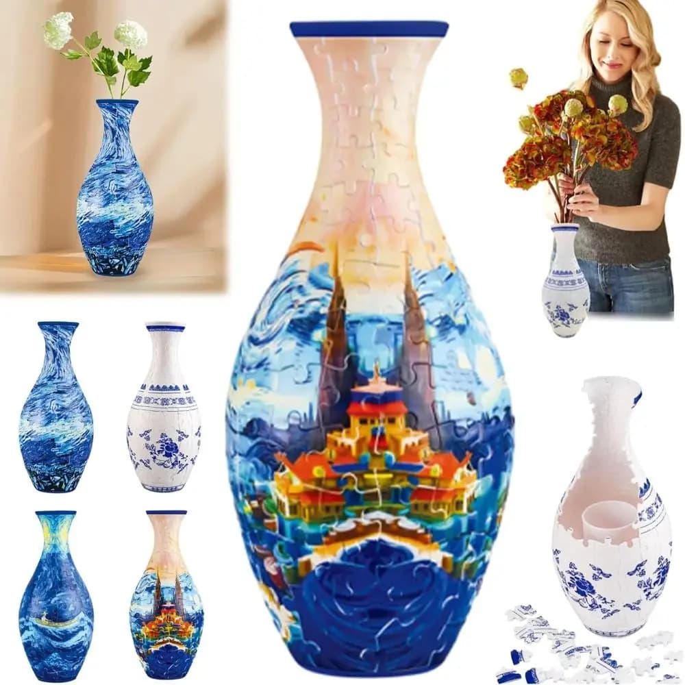 Puzzle 3D in Plastica Curva da 160 Pezzi, Vaso per Fiori Fai-da-Te, Regalo di Inaugurazione Casa, Kit Puzzle per Composizioni Floreali, Vaso Artistico 3D