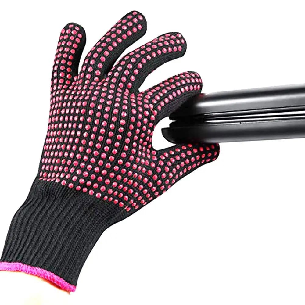 Heat Resistant Glove for Hairstyles, Ferro Arricciacapelli, Piastra e Bacchetta for Ricci, Bordo Rosa, con Punti di Silicone