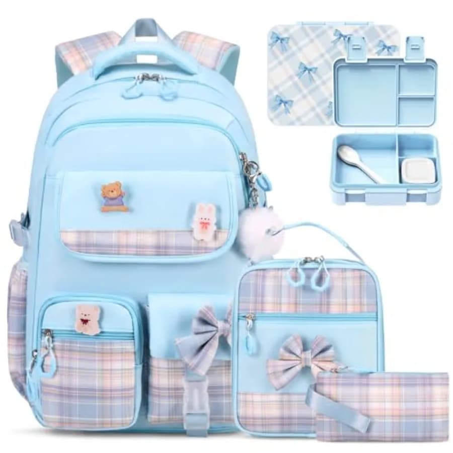 Zaino per Ragazze - Set con Borsa Termica per Pranzo, Astuccio e Set di Utensili, 4 Scomparti Impermeabili Rimovibili