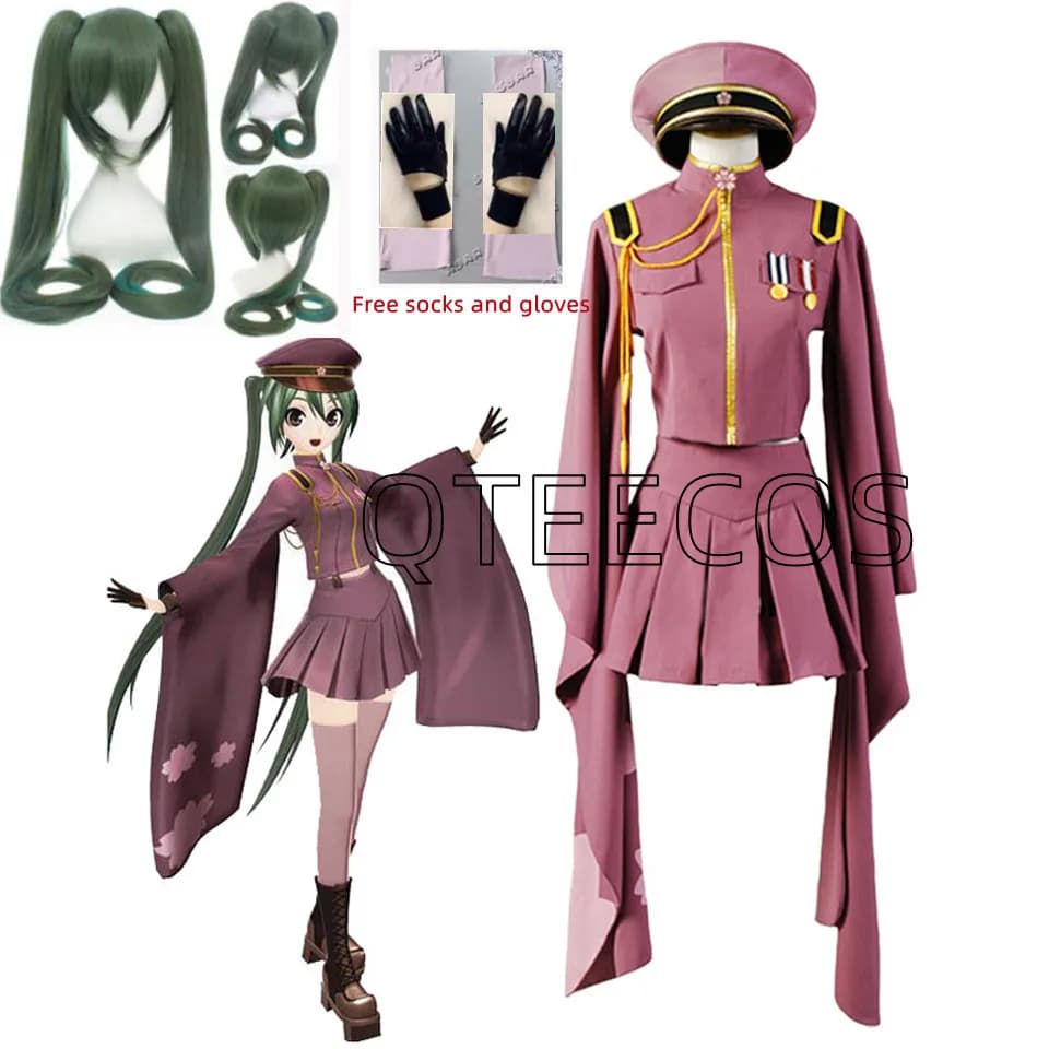 Anime Miku Cosplay Kimono Costumes Uniform Dress Halloween Dresses for Women S-2xl Includes Socks Gloves