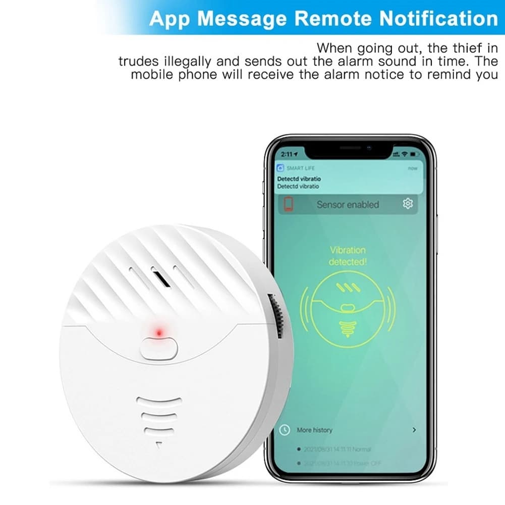 ABKQ-Tuya Smart Wifi Allarme con sensore di vibrazione per porte e finestre, allarme di protezione e sicurezza, compatibile con Alexa, Smart Life